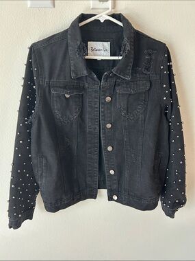 Between Us Black Studded Jean Jacket